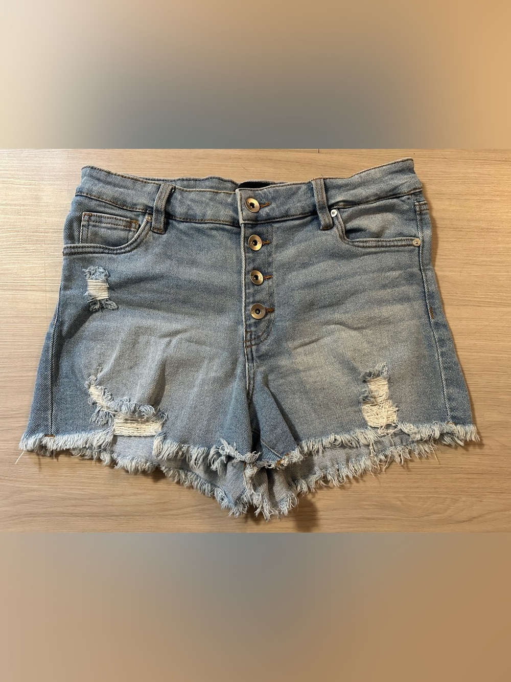 Kendall & Kylie The Hipster Distressed Button-Front Denim Shorts